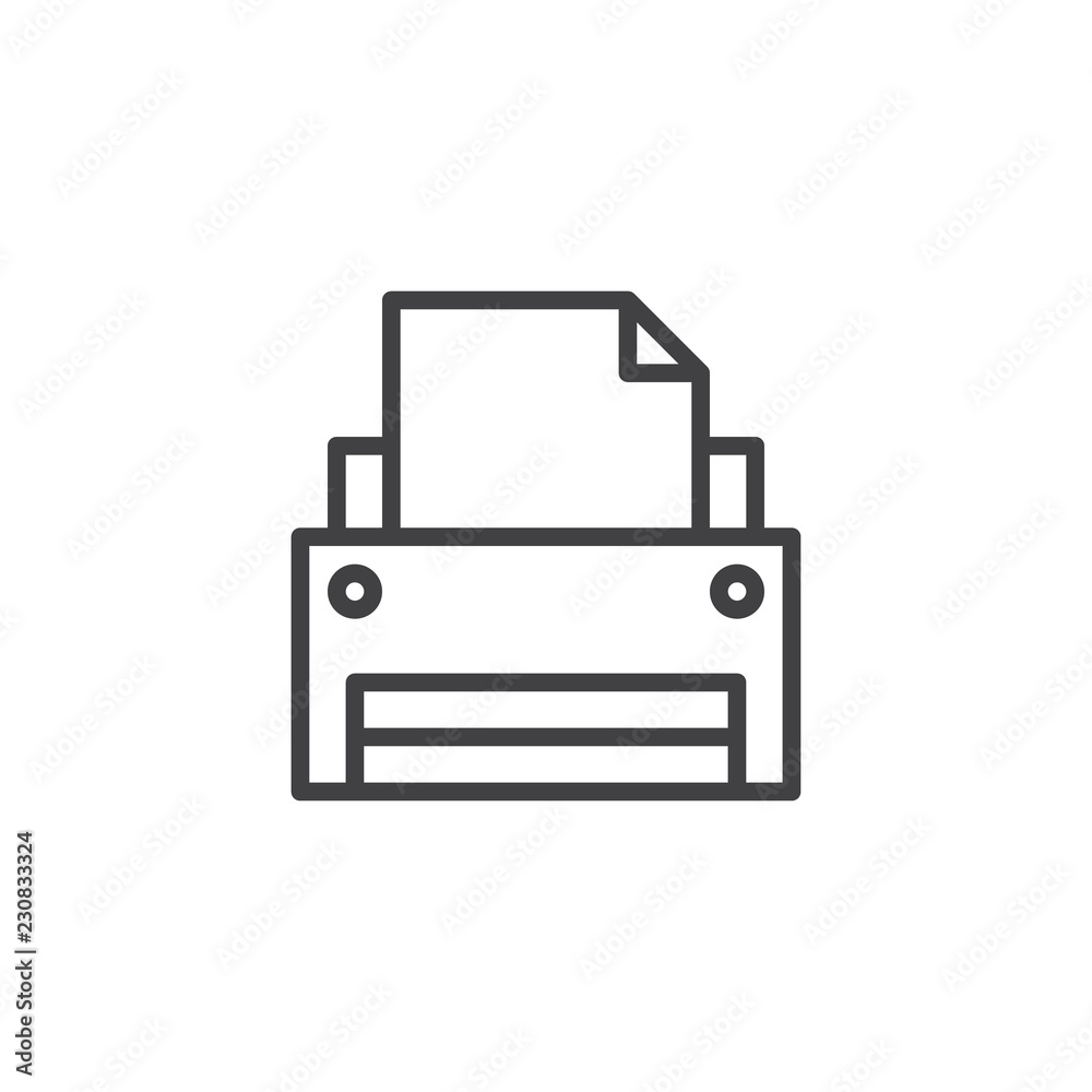 Printer printing outline icon. linear style sign for mobile concept and web design. Print simple line vector icon. Symbol, logo illustration. Pixel perfect vector graphics Printer printing outline icon. linear style sign for mobile concept and web design. Print simple line vector icon. Symbol, logo illustration. Pixel perfect vector graphics