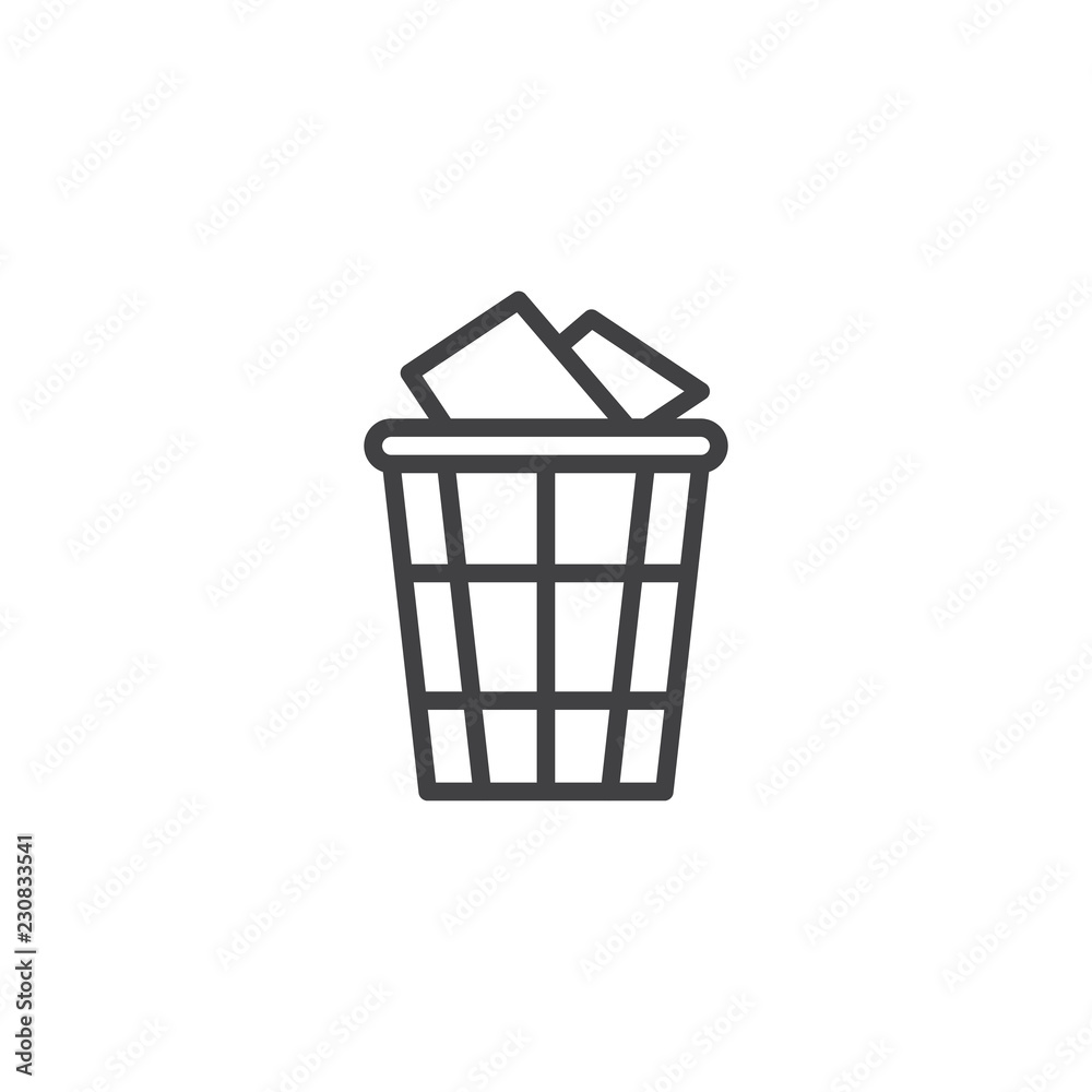 Trash can with paper outline icon. linear style sign for mobile concept and web design. trash bin garbage simple line vector icon. Symbol, logo illustration. Pixel perfect vector graphics Trash can with paper outline icon. linear style sign for mobile concept and web design. trash bin garbage simple line vector icon. Symbol, logo illustration. Pixel perfect vector graphics