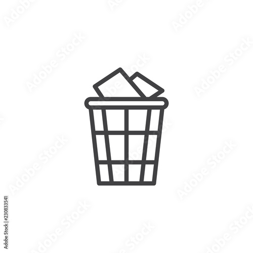 Trash can with paper outline icon. linear style sign for mobile concept and web design. trash bin garbage simple line vector icon. Symbol, logo illustration. Pixel perfect vector graphics