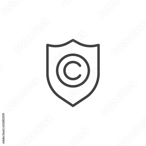 Copyright protection outline icon. linear style sign for mobile concept and web design. Shield with copyright sign simple line vector icon. Symbol, logo illustration. Pixel perfect vector graphics
