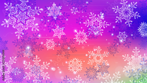 Snowflakes and festive lights - vector background with beautiful snowflakes that merrily shine and shimmer in color space