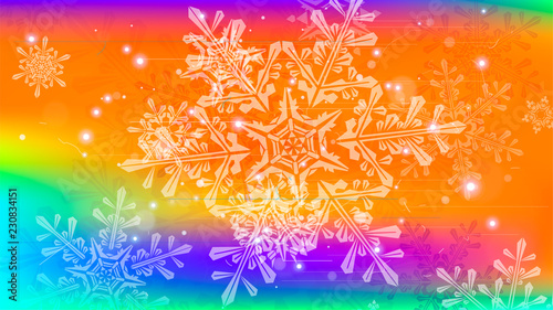 Snowflakes and festive lights - vector background with beautiful snowflakes that merrily shine and shimmer in color space