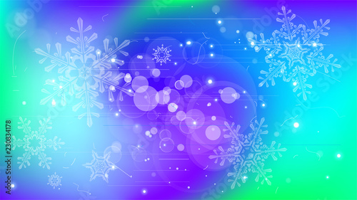 Snowflakes and festive lights - vector background with beautiful snowflakes that merrily shine and shimmer in color space
