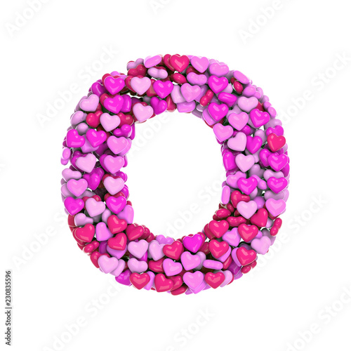 Valentine letter O - Upper-case 3d pink hearts font - Love, passion or wedding concept