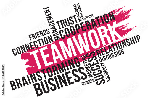 Teamwork word cloud collage. Collaboration, social network concept background. 
