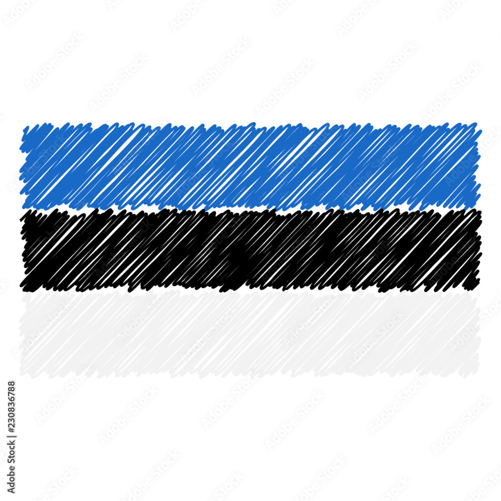 Hand Drawn National Flag Of Estonia Isolated On A White Background. Vector Sketch Style Illustration. Unique Pattern Design For Brochures, Printed Materials, Logos, Independence Day Hand Drawn National Flag Of Estonia Isolated On A White Background. Vector Sketch Style Illustration. Unique Pattern Design For Brochures, Printed Materials, Logos, Independence Day