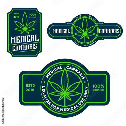 cannabis medical set logo green emblems isolated white background