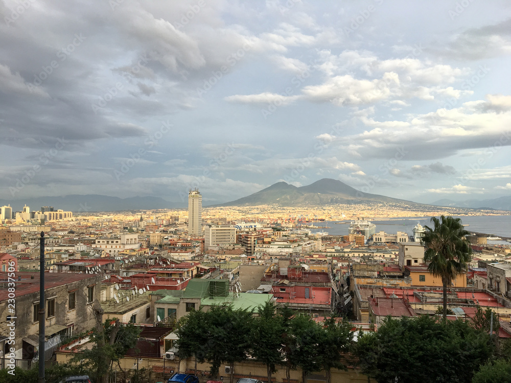 Napoli (Naples) with Mount Vesuvius in the background on a Cloudy day, Italy, Campania