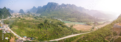 The entire super-landscape of the BanGioc waterfall, Cao Bang, VietNam photo