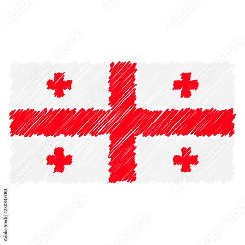 Hand Drawn National Flag Of Georgia Isolated On A White Background. Vector Sketch Style Illustration. Unique Pattern Design For Brochures, Printed Materials, Logos, Independence Day