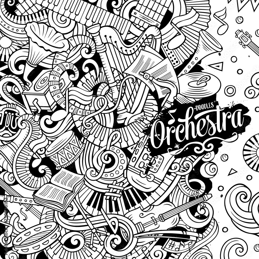 Cartoon vector doodles Classic music frame.Line art musical border Cartoon vector doodles Classic music frame.Line art musical border