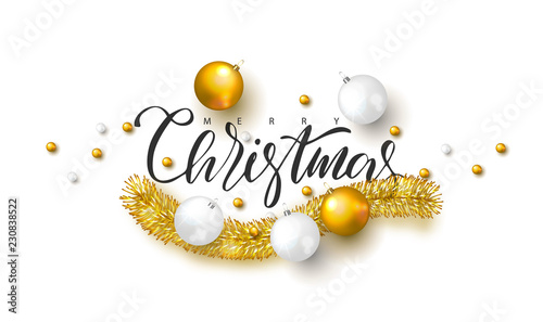 2019 Merry Christmas and Happy New year background with Christmas balls and tinsel.Vector illustration for holiday greeting card, invitation, party flyer, poster, banner.