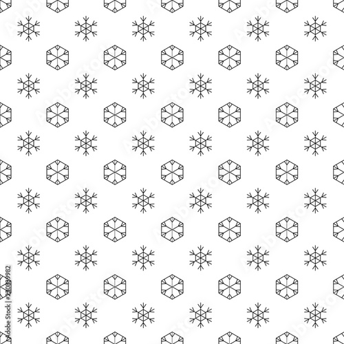 Christmas and New Year seamless pattern with black linear snowflakes on white background