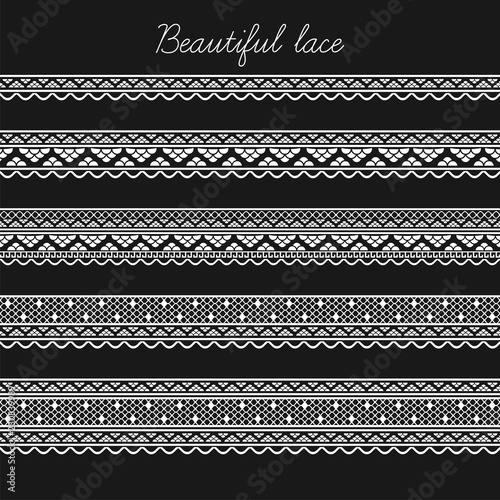 Set of lace ribbons. Decorative seamless borders, dividers