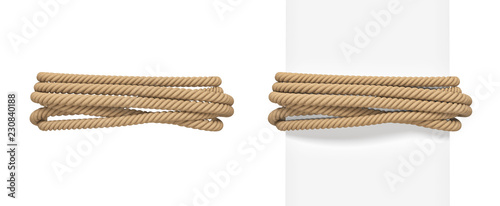 3d rendering of brown rope bound around a wide white post and around empty space. photo