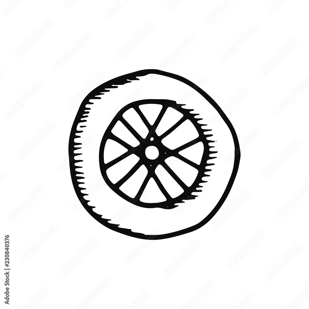 wheel icon. sketch isolated object black