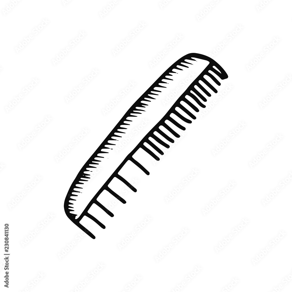 comb for hair icon. sketch isolated object black