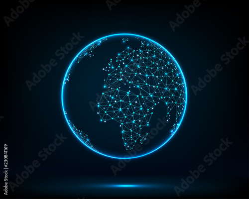 Futuristic globalization interface, abstract world map composition representing the global. Vector Illustration.