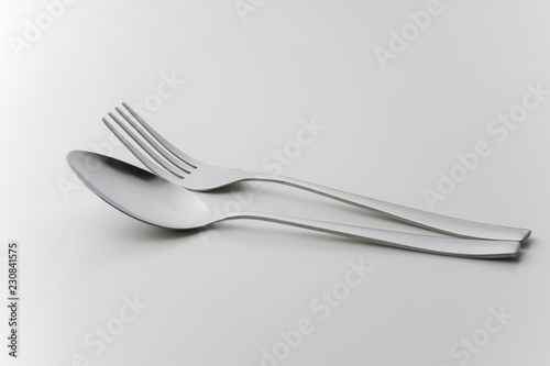 cutlery fork and spoon over white background