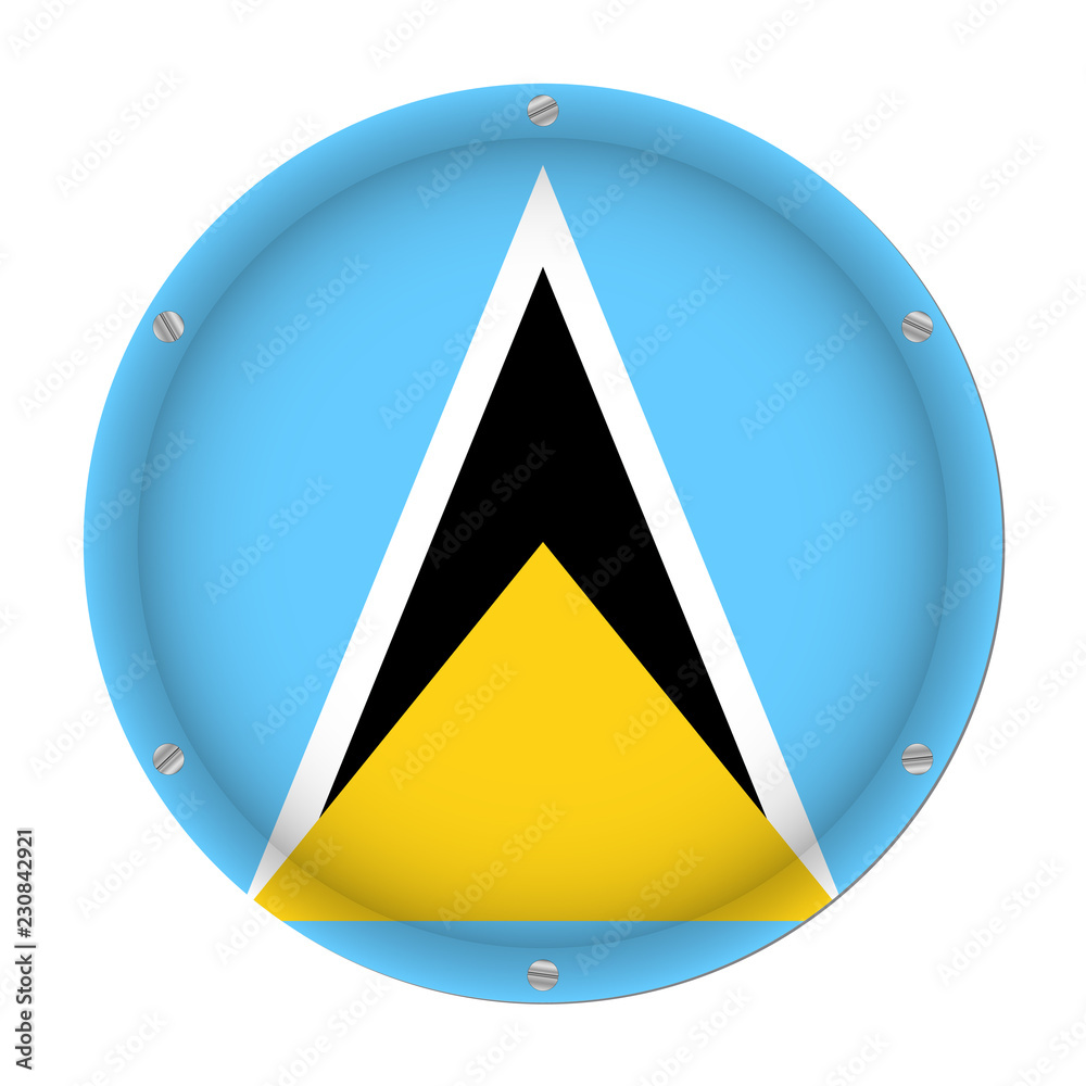round metallic flag of Saint Lucia with screws