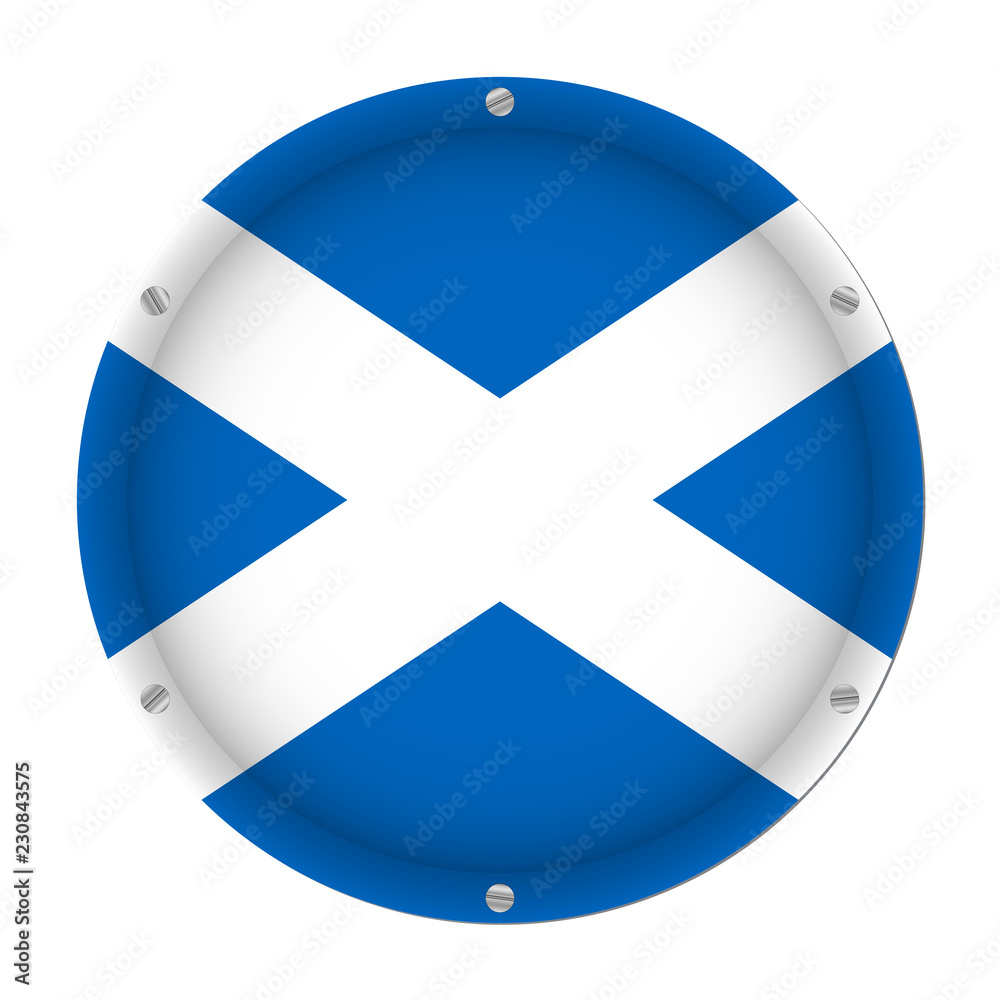 Obraz premium round metallic flag of Scotland with screws