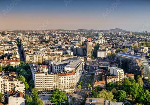 Belgrade, Slavia Square, Vracar, Avala Mountain aerial afternoon view