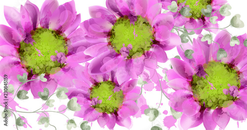 Spring daisy flowers background watercolor Vector. Beautiful vintage pastel c...