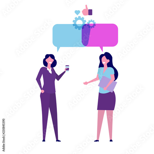 Businessmen discuss social network, news, chat, dialogue speech bubbles. Vector illustration.