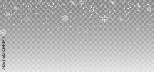 Snow background and snowflakes. Falling snow effect. Overlay. Vector