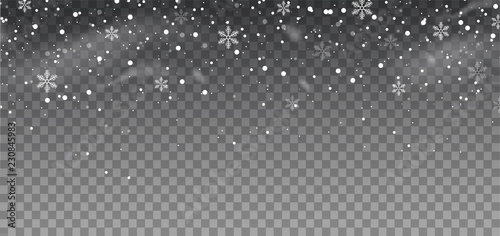 Snow background and snowflakes. Falling snow effect. Overlay. Vector
