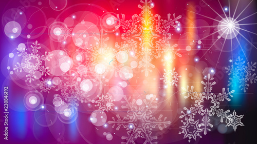 Snowflakes and festive lights - vector background with beautiful snowflakes that merrily shine and shimmer in color space
