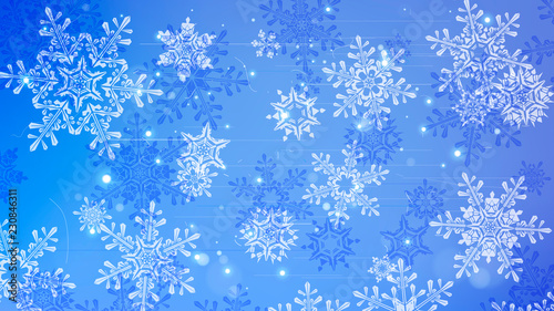 Snowflakes and festive lights - vector background with beautiful snowflakes that merrily shine and shimmer in color space