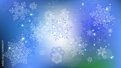 Snowflakes and festive lights - vector background with beautiful snowflakes that merrily shine and shimmer in color space