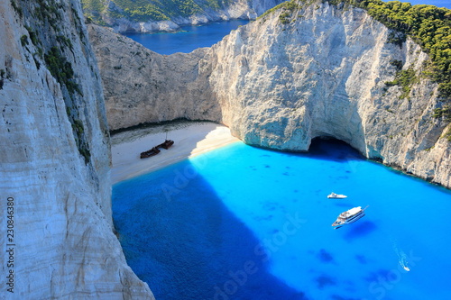 Amazing Navagio Beach or Shipwreck beach in summer. Zakynthos or Zante island, Ionian Sea, Greece.