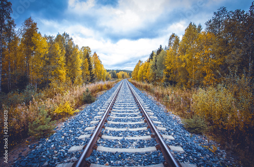 Autumn railway view from Sotkamo, Finland.