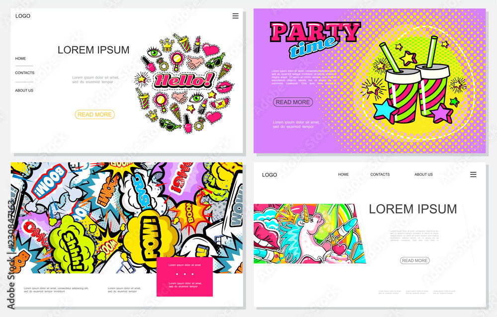 Pop Art Colorful Websites Set