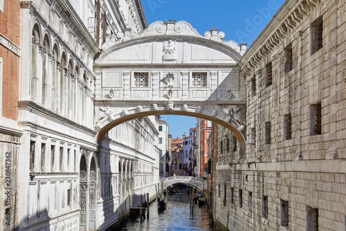 Bridge of Sighs in a sunny day, architecture in Venice, Italy