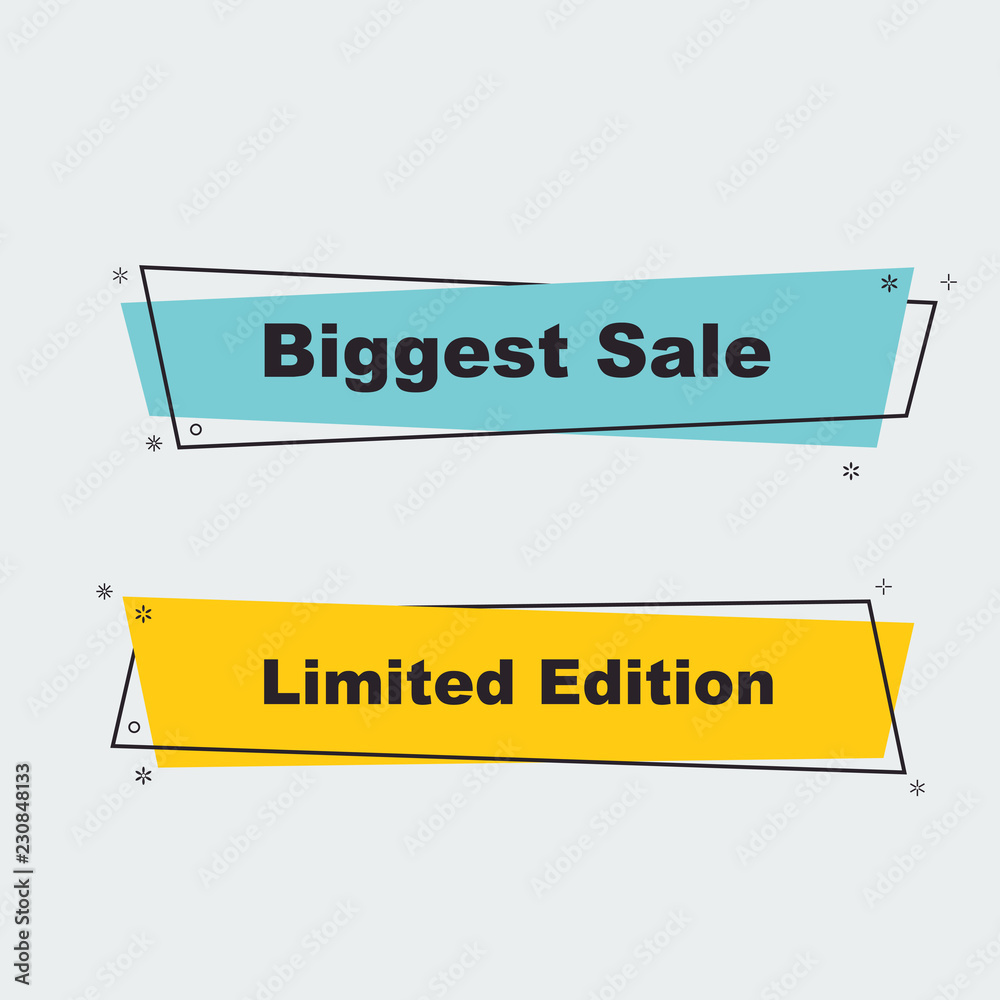 Naklejka premium Collection of Sale Discount Styled Banners, ribbon, Emblems, Labels, Tags, ribbon. Flat design.