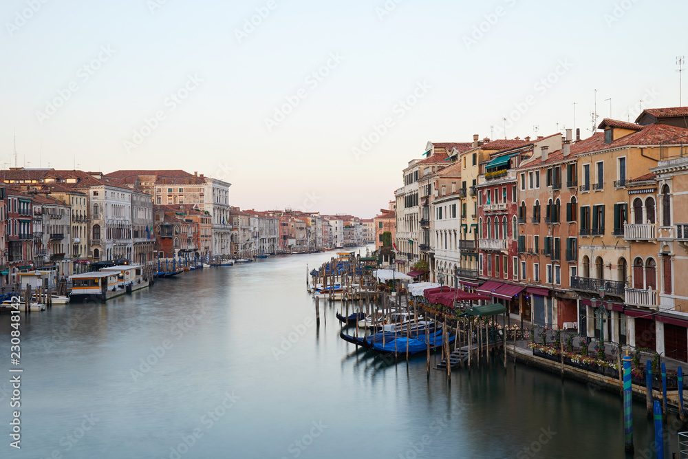 Grand Canal in Venice, nobody in the early morning in summer in Italy