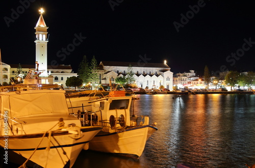 View on town hall and Saint Dionysios Church at night фототапет