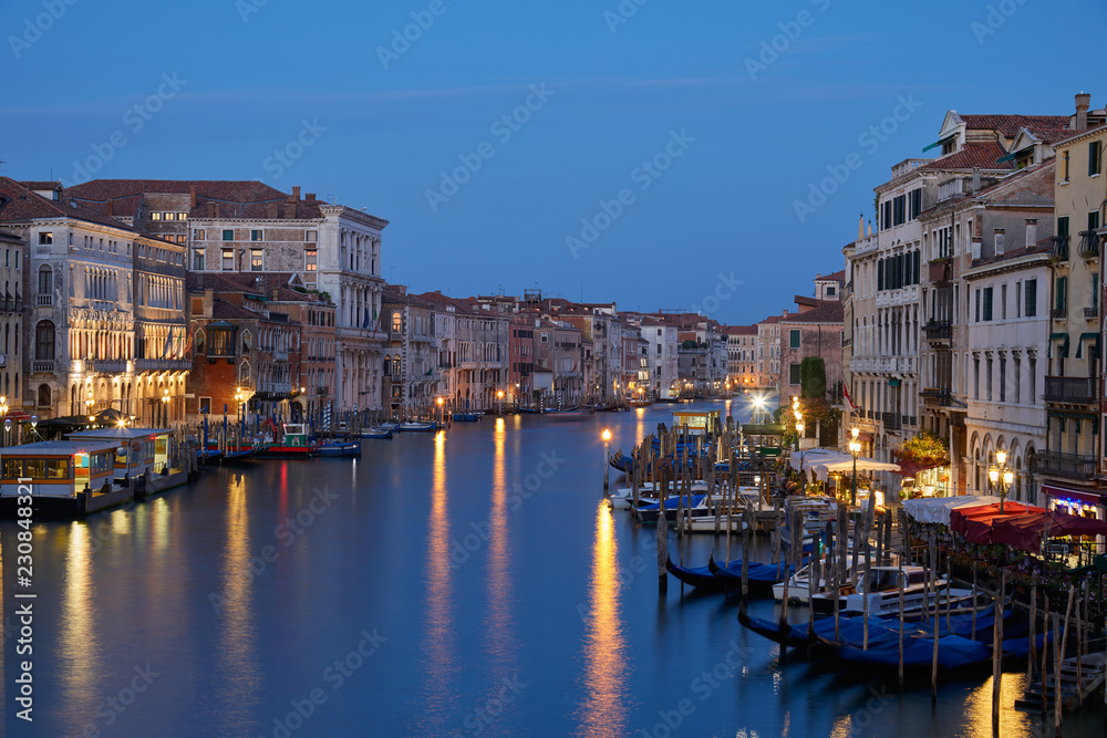 Grand Canal in Venice illuminated in the evening in Italy