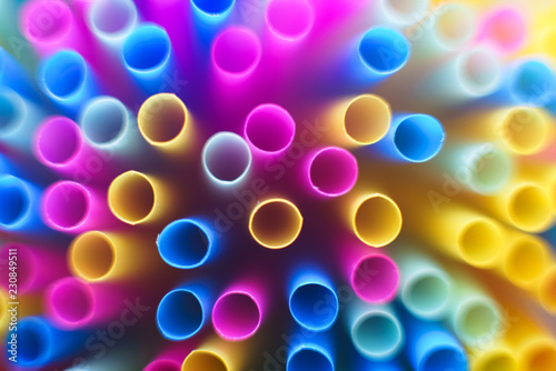 Abstract macro shot of plastic straws top down.