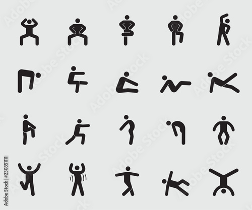 Silhouette icons set for Exercise and Health 