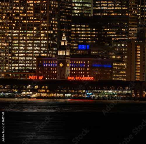 Photography San Francisco ferry building under the city lights
