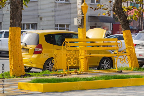 yellow car in the city