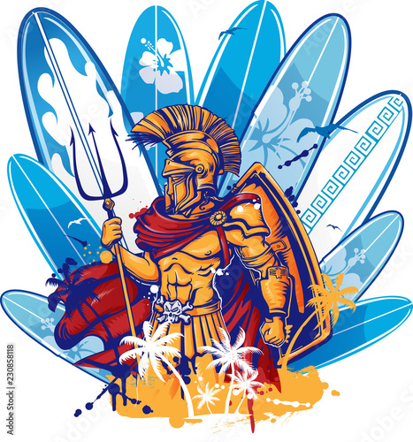 poseidon over surfboard elements