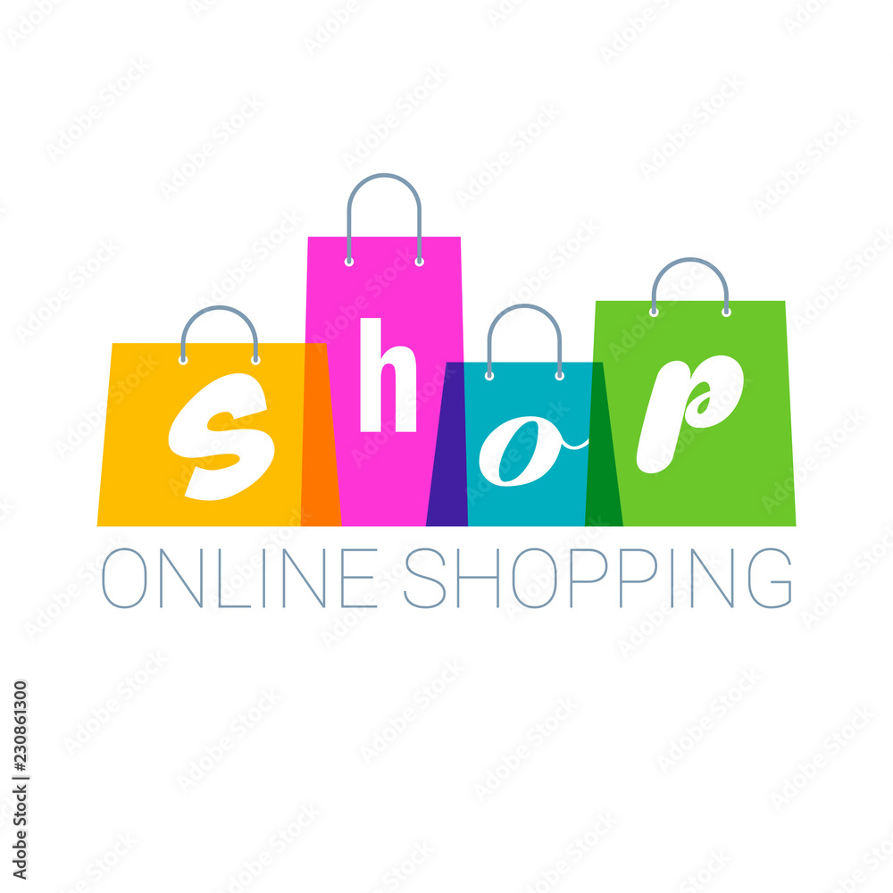 online shopping. Shopping Bags logo. Internet shop concept.  Stock-Illustration | Adobe Stock