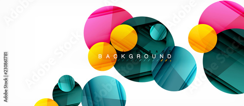 Glossy colorful circles abstract background, modern geometric design