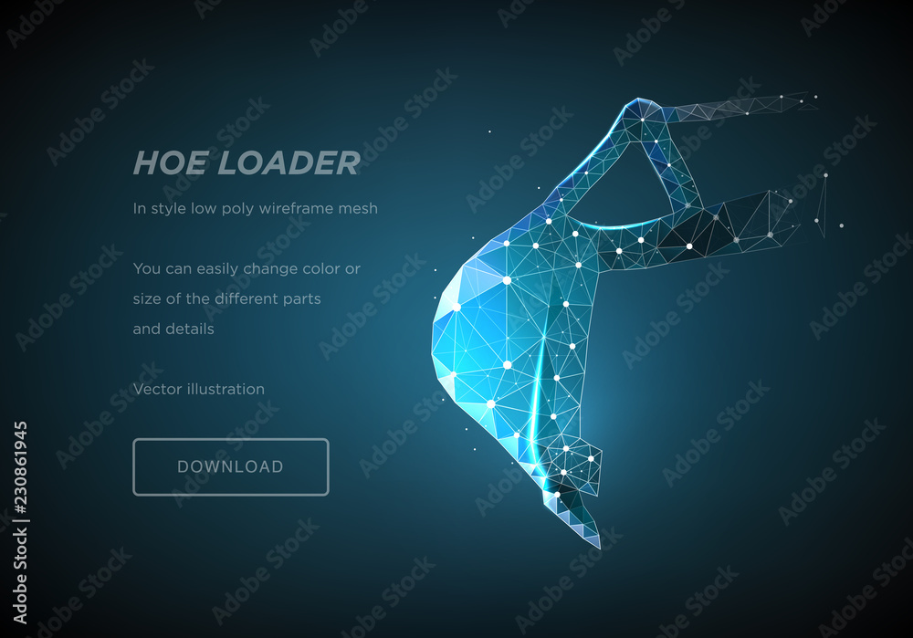 Bucket. Low poly wireframe art on dark background. The concept of construction or equipment for construction. Polygonal illustration with connected dots and polygon lines. Vector