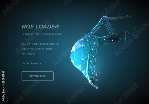 Bucket. Low poly wireframe art on dark background. The concept of construction or equipment for construction. Polygonal illustration with connected dots and polygon lines. Vector